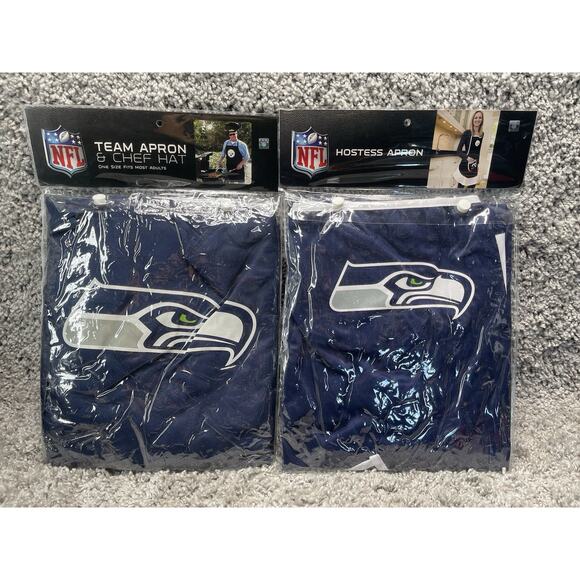 NFL Seattle Seahawks Team Hostess Apron And Team Apron & Chef Hat Bundle Set New - Picture 1 of 9